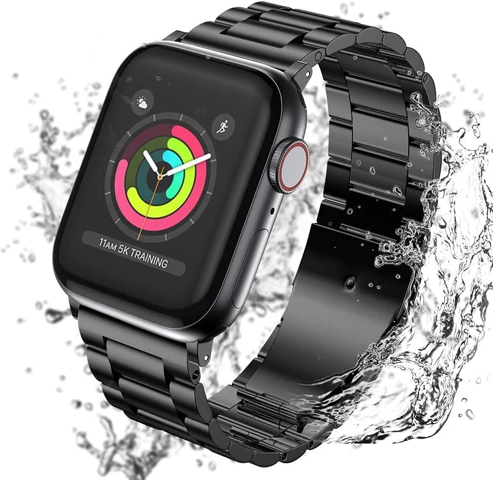 EPULY Compatible with Apple Watch Band 49Mm 45Mm 44Mm 42Mm 41Mm 40Mm 38Mm, Business Stainless Steel Metal Watchband for Iwatch Strap Ultra SE Series 8 7 6 5 4 3 2 1 Men (Black, 49Mm 45Mm 44Mm 42Mm)  EPULY   