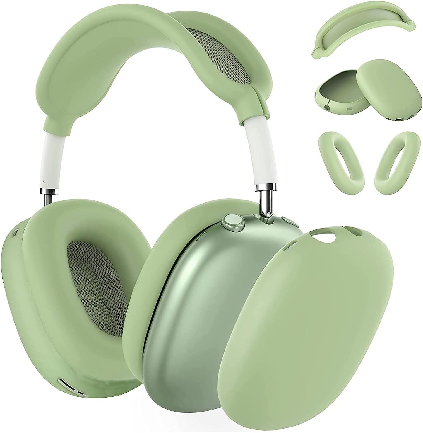 VAEKNVG for Apple Airpods Max Case Cover, Soft Silicone Anti-Scratch Ear Pad Case Cover/Ear Cups Cover/Headband Cover for Airpods Max, Shockproof Protective Earbuds Accessories for Airpods Max(Black)  VAEKNVG Green  