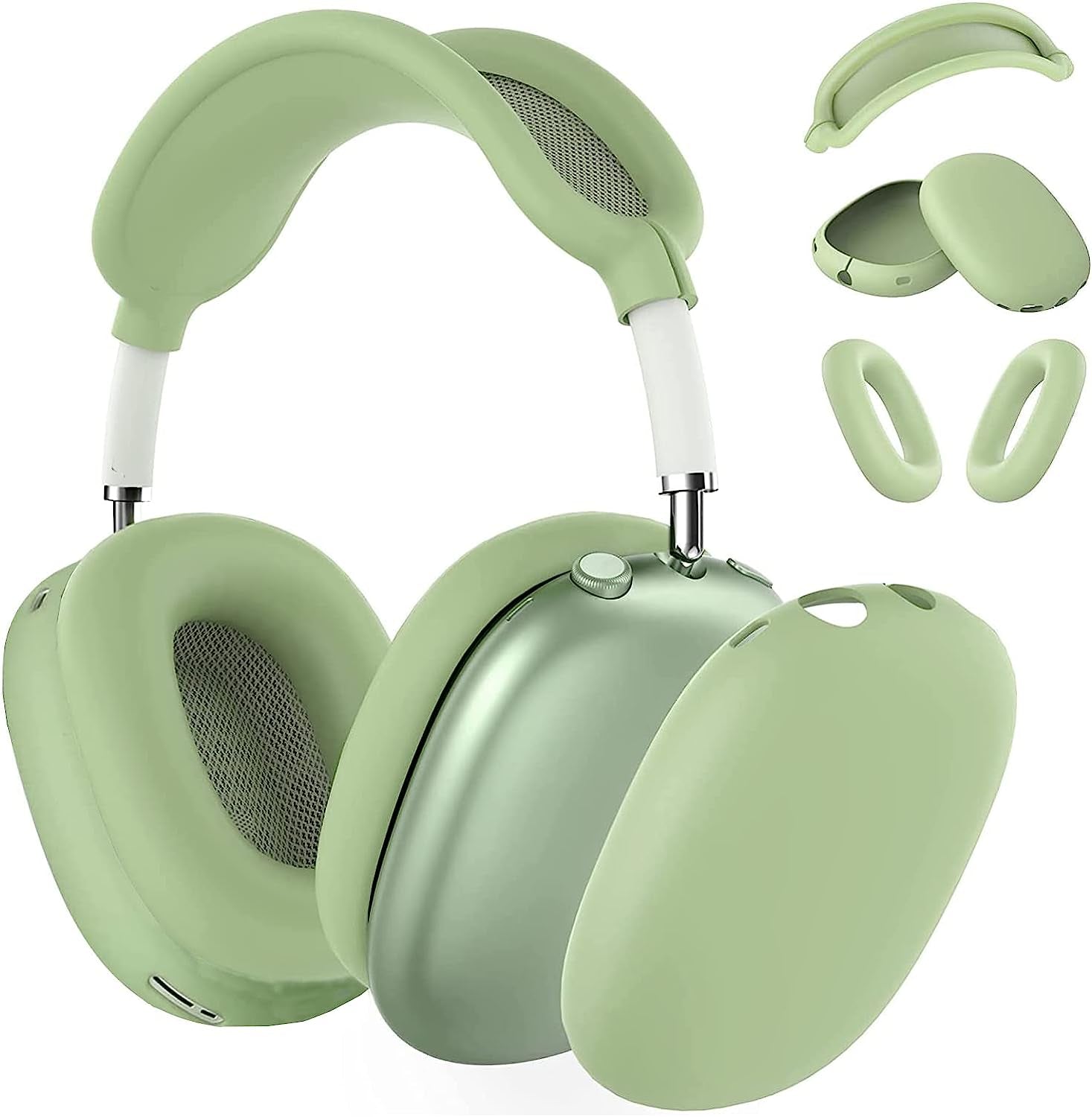 VAEKNVG for Apple Airpods Max Case Cover, Soft Silicone Anti-Scratch Ear Pad Case Cover/Ear Cups Cover/Headband Cover for Airpods Max, Shockproof Protective Earbuds Accessories for Airpods Max(Black)  VAEKNVG Green  