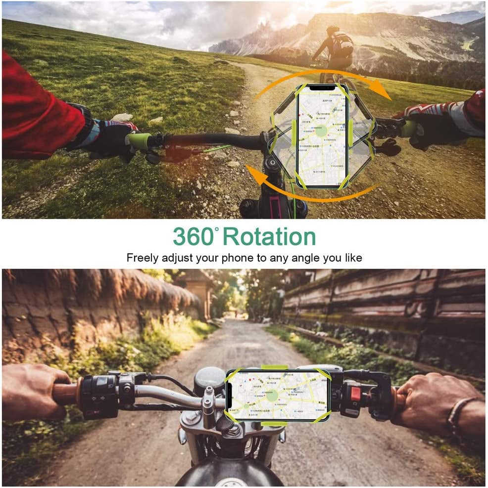 Ihens5 Bike Phone Mount, Motorcycle & Mountain Bike Handlebar Phone Mount Bicycle Golf Cart Stroller Cell Phone Holder with Rubber Strap 360 Degrees Rotate for Iphone X 8 7 6 6S plus Samsung (Green)  ihens5   