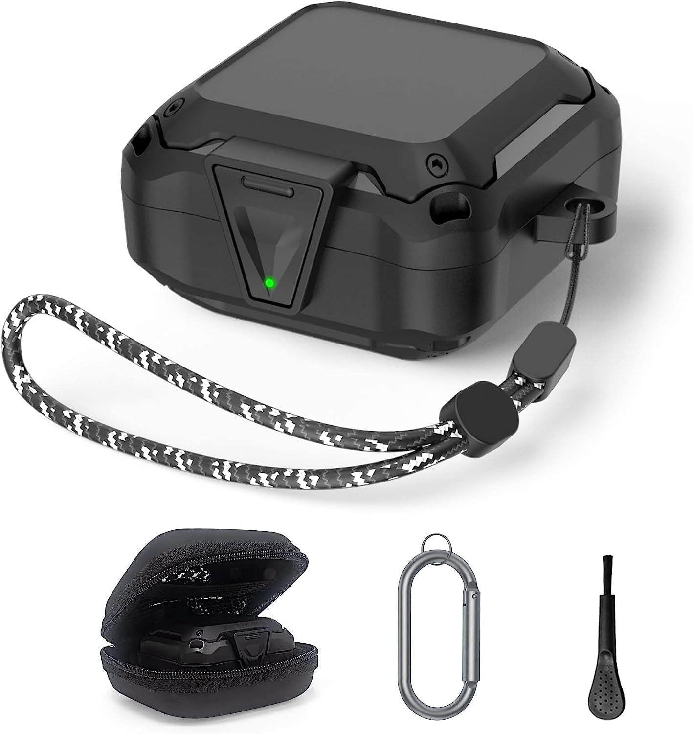 WOOPIT Armor Case Cover for Samsung Galaxy Buds 2 Pro Case(2022)/Galaxy Buds Pro Case(2021)/ Galaxy Buds 2 Case (2021)/Galaxy Buds Live Case(2020) with Zipper Box/Keychain/Brush/Wrist Strap (Red)  WOOPIT black  