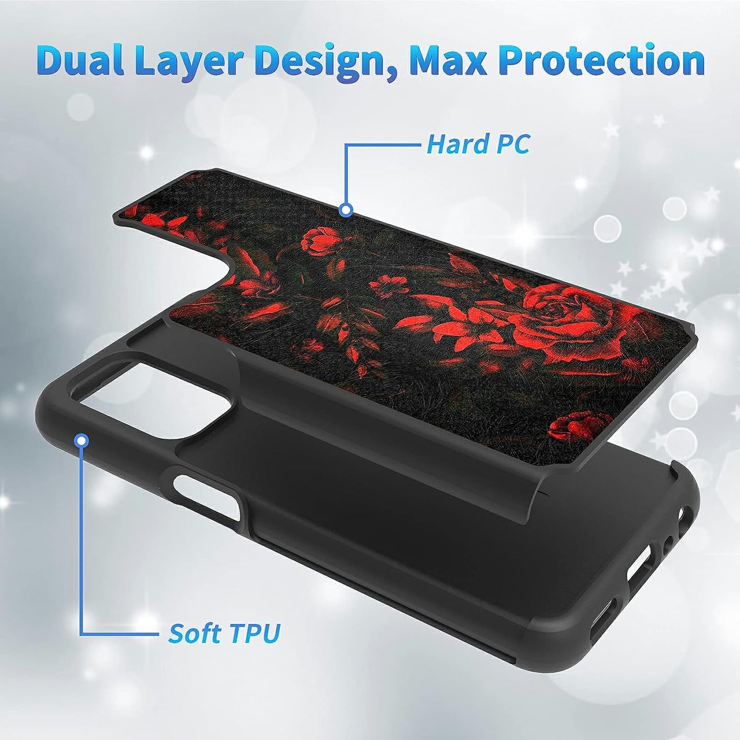 BREIDMKFM 2 in 1 Phone Case for Oneplus Nord N200 5G，Heavy Duty Shockproof Dual Layer Hard PC Soft Rubber Bumper Rugged Cover Case for Nord N200 5G, Red Rose Art  BREIDMKFM   