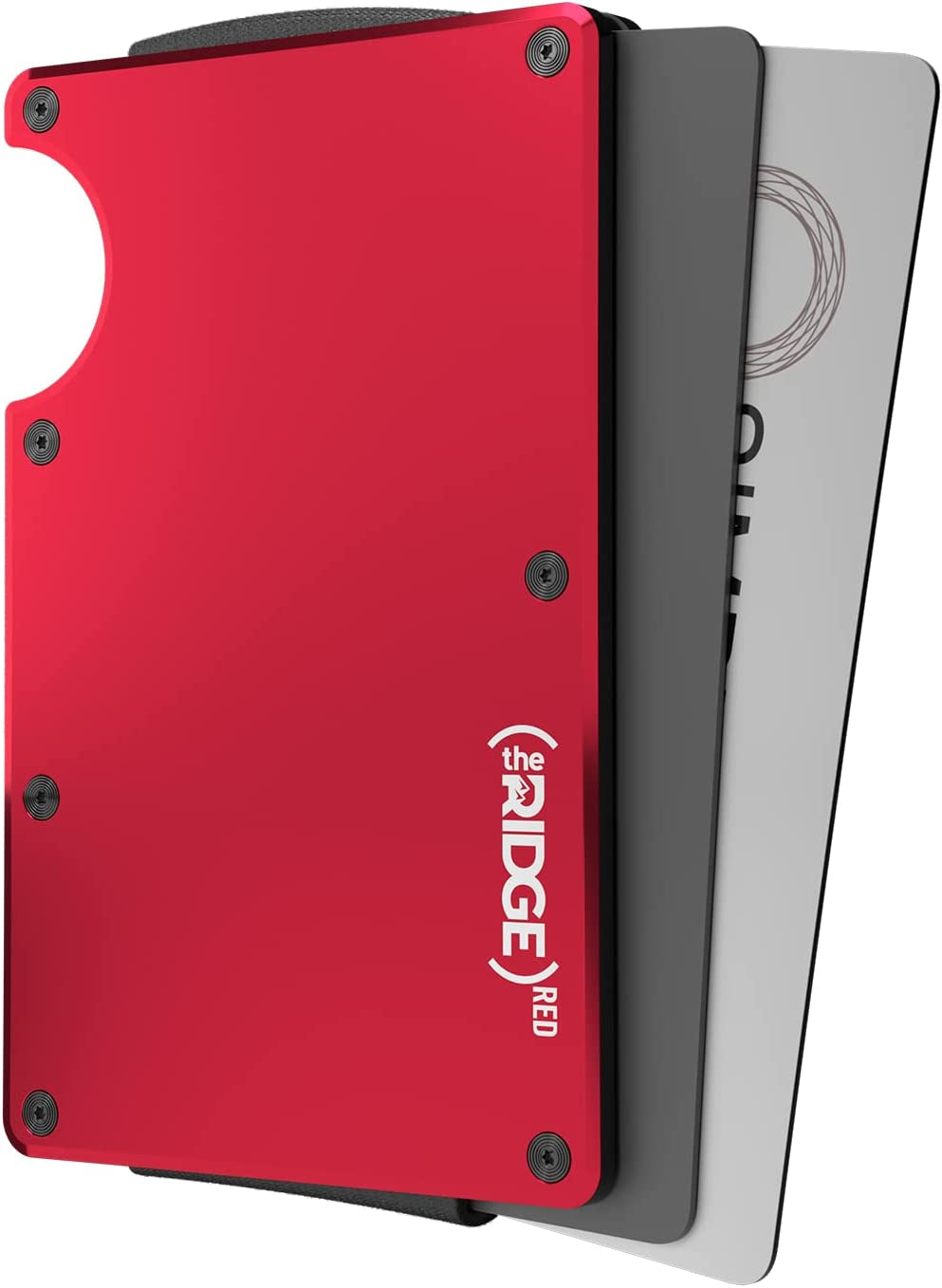 The Ridge Minimalist Slim Wallet for Men - RFID Blocking Front Pocket Credit Card Holder - Aluminum Metal Small Mens Wallets with Cash Strap (Matte Olive)  The Ridge Red  