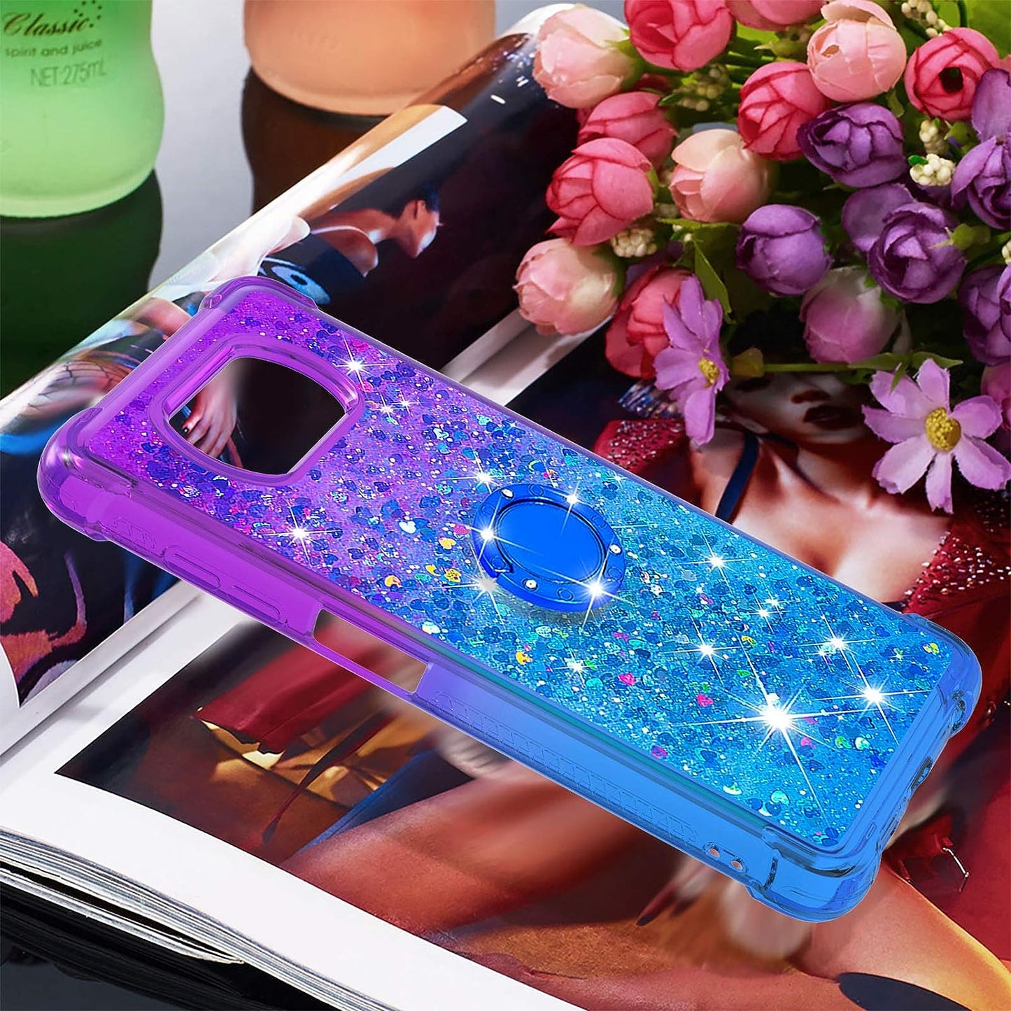 Monwutong Phone Case for Xiaomi Poco X3 NFC, Case for Xiaomi Poco X3 Pro, Shiny Bling Quicksand Effect TPU Bumper Case with Four Corners Protection Cover for Xiaomi Poco X3 NFC/X3 Pro, Purple Blue  Monwutong   