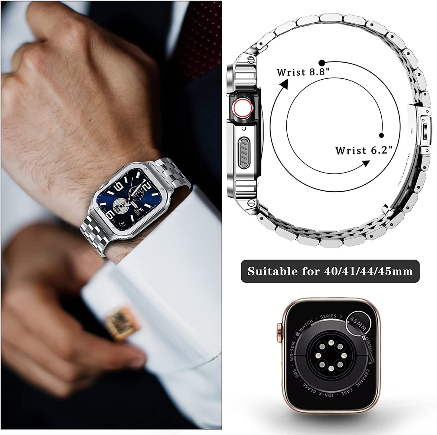 SUPLINK Stainless Steel Case with Band Compatible Apple Watch Bands 40Mm/41Mm/44Mm/45Mm/49Mm,Metal Rugged Protector Cover Bumper Strap for Iwatch Ultra Series 8/7/6/5/4/SE for Men  SUPLINK   