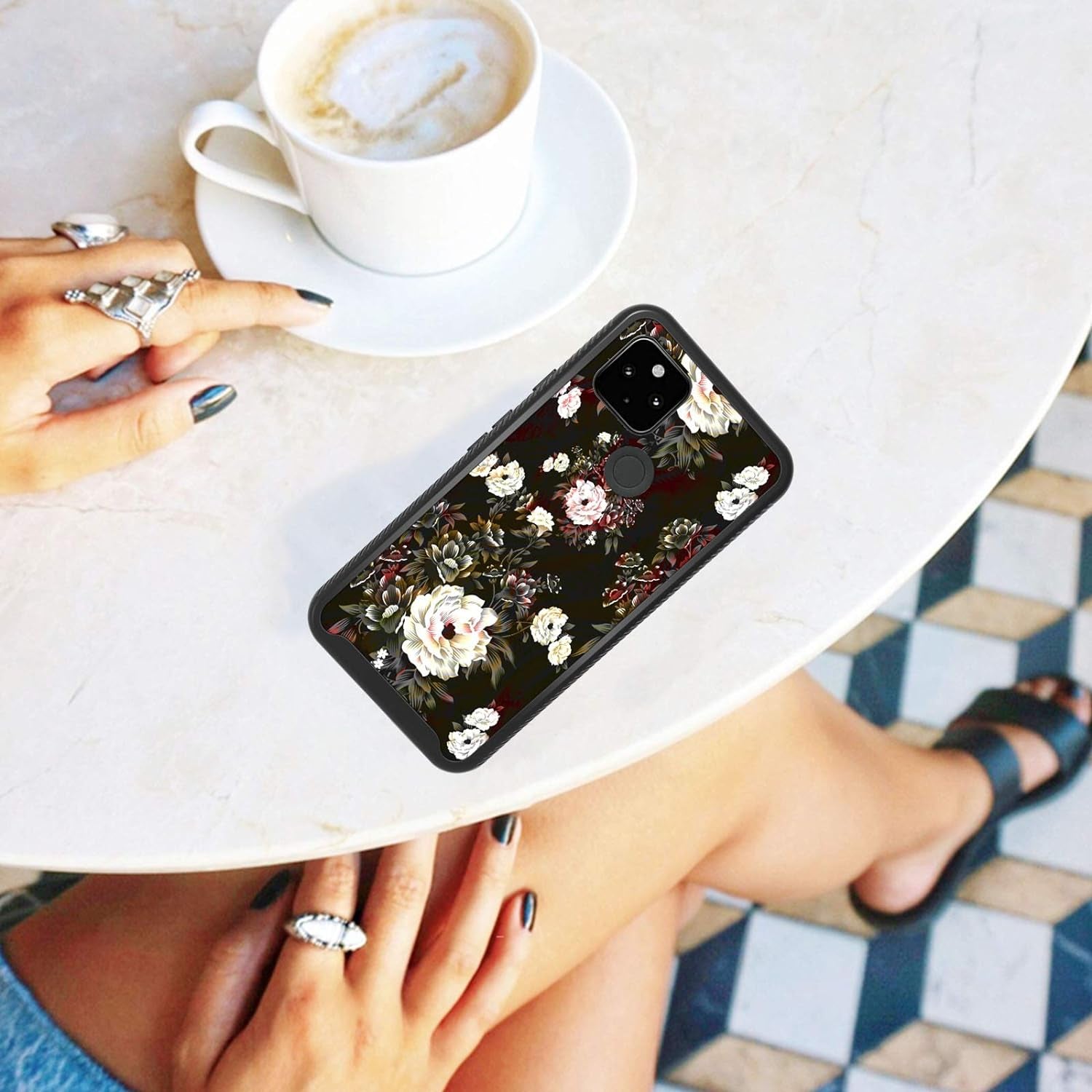 Shinymax Pixel 4A 5G Case with Roses Design,Google Pxiel 4A 5G Phone Case,Hybrid Triple Layer Armor Protective Cover Flexible Sturdy Anti-Scratch Shockproof Cute Case for Women and Girls-Flowers/Black  ShinyMax   