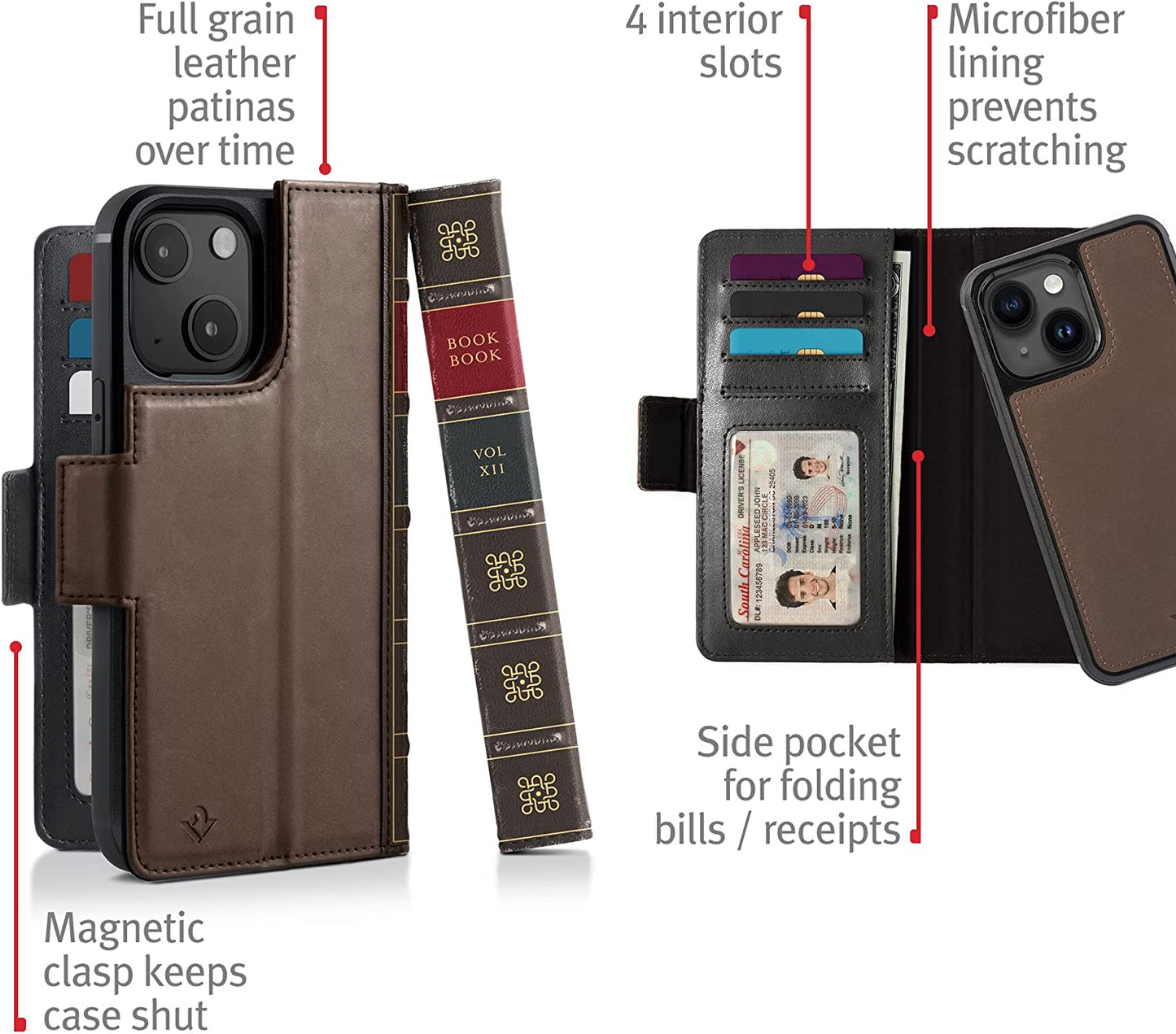 Twelve South Bookbook for Iphone 14 plus | Magsafe Compatible Full-Grain Leather Wallet Case with Display Stand + Removable Stand-Alone Leather Accent Case, Brown  Twelve South   