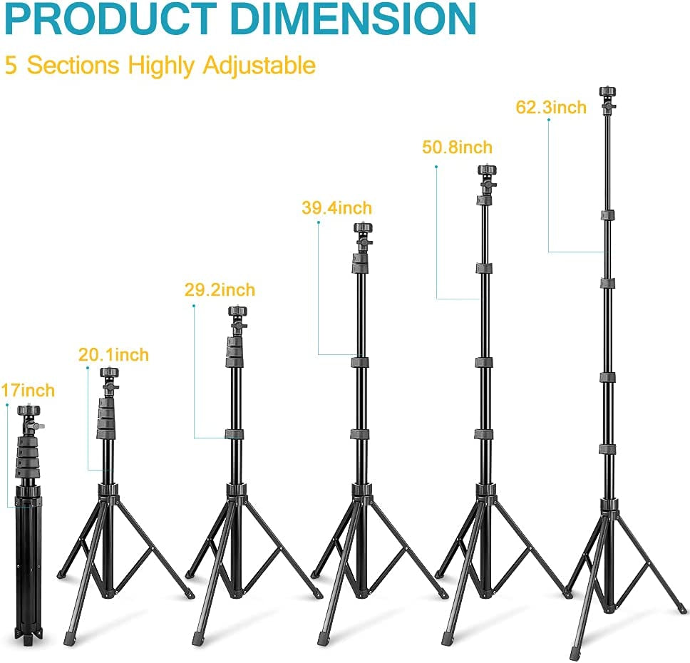 Aureday 62" Phone Tripod Accessory Kits, Camera & Cell Phone Tripod Stand with Wireless Remote and Universal Tripod Head Mount, Perfect for Selfies/Video Recording/Vlogging/Live Streaming  Aureday   