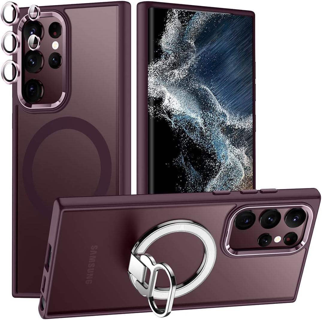 TIANNIUKE Magnetic Case for Samsung Galaxy S22 Ultra, [With Camera Lens Protector] Compatible with Magsafe,Slim Fit Shockproof Protective Phone Case for Samsung S22 Ultra 6.8" 2022 (Burgundy)  TIANNIUKE Pink  
