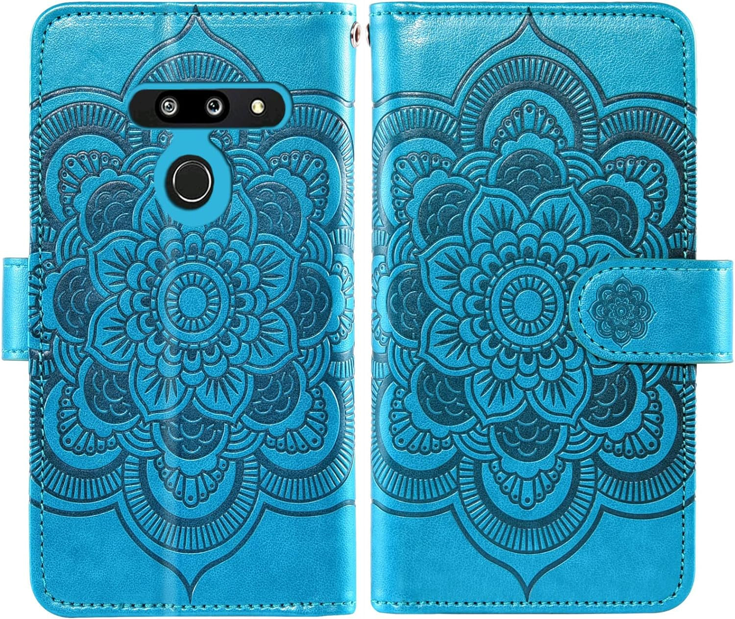 Asuwish Compatible with LG G8 Thinq Wallet Case and Tempered Glass Screen Protector Flower Leather Flip Card Holder Stand Cell Phone Cover for LGG8 Thin Q G 8 LG8 G8Thinq Lgg8Thinq 8G Women Men Blue  Asuwish   