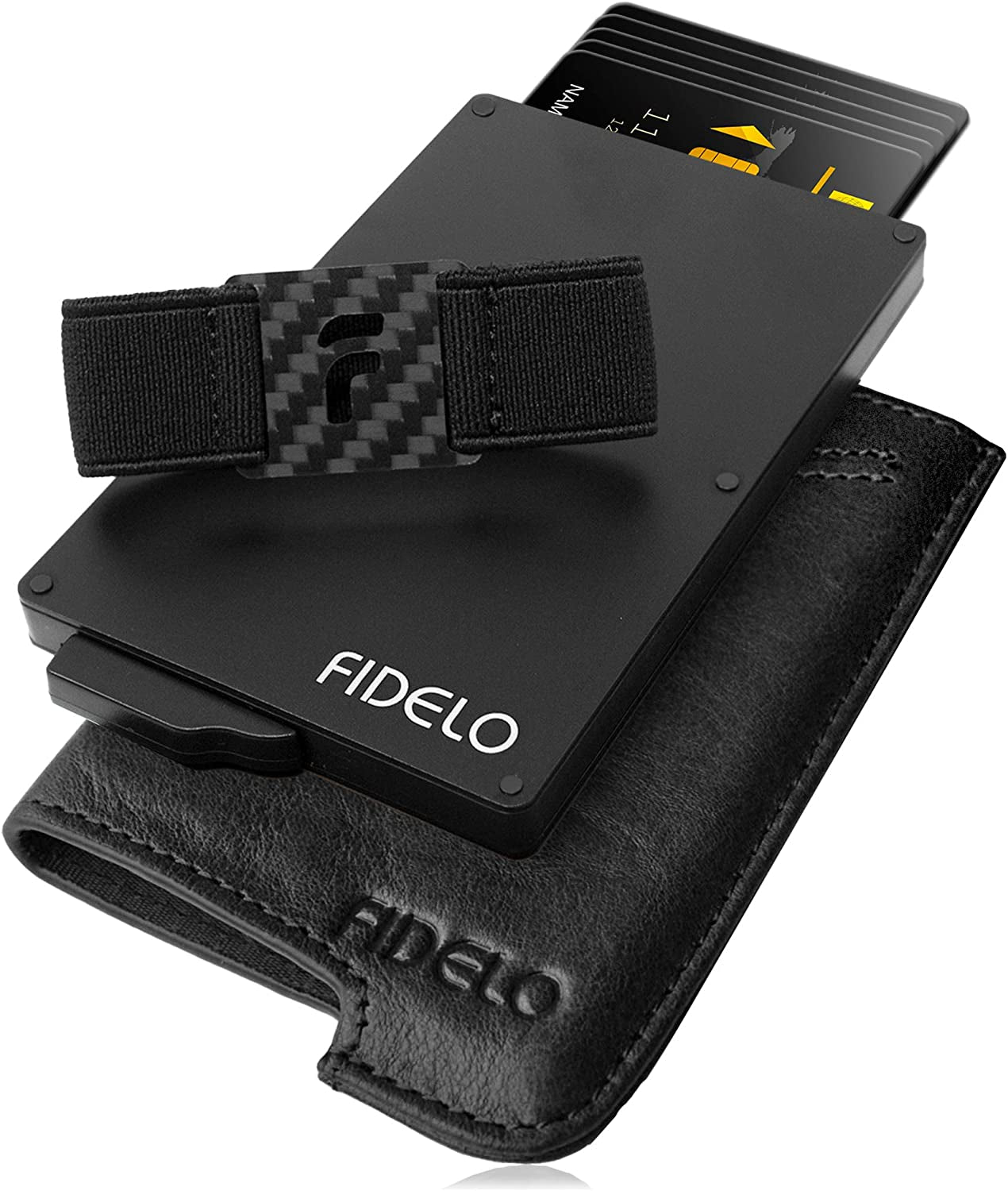 Fidelo Minimalist Wallet for Men - RFID Blocking Pop up Wallet Credit Card Holder, Slim Wallet Made of 6063 Aluminum and Clip Holder with a Removable Leather Case - Desert Tan (Camel)  FIDELO Black Vegetable Leather Classic 