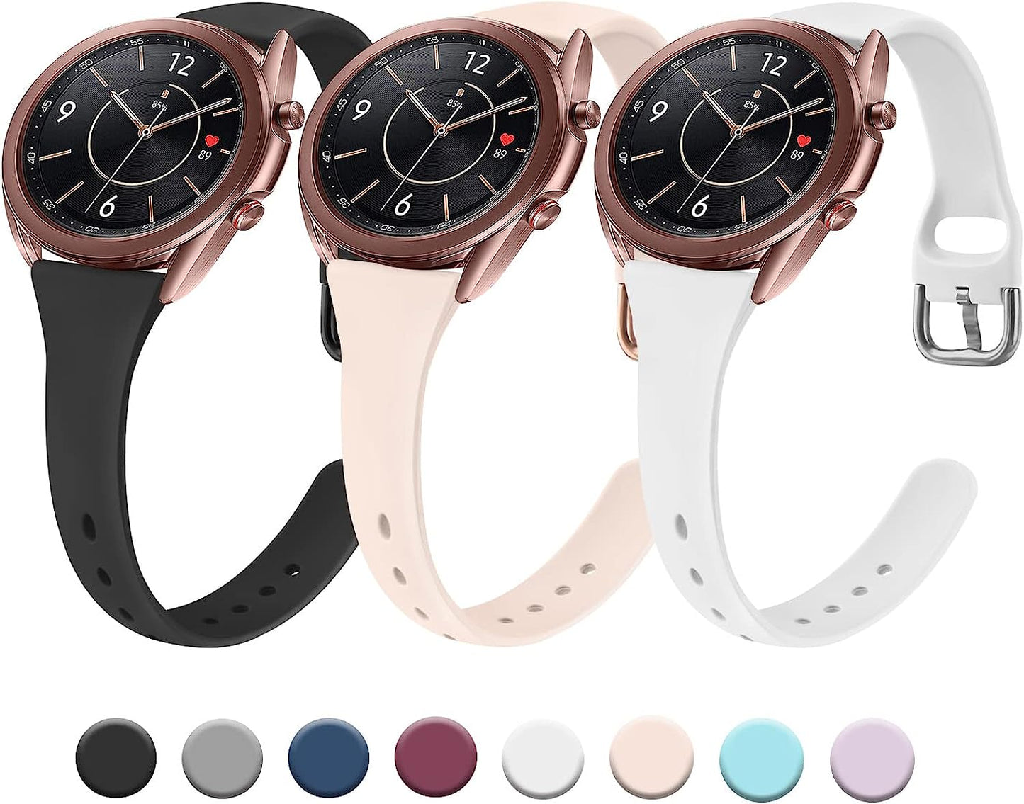 3 Pack Slim Bands for Samsung Galaxy Watch 3 Bands 41Mm Women Men, 20Mm Soft Silicone Replacement Wristband Sport Strap for Galaxy Watch 3 Bands 41Mm  Meliya Black+Pink+White  