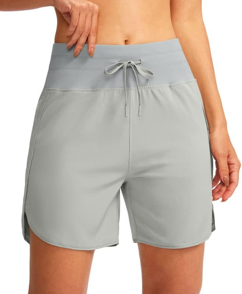 YYV Women'S 5" Running Athletic Shorts High Waisted Lightweight Workout Shorts for Women with Zipper Pockets  YYV Bright Grey Large 