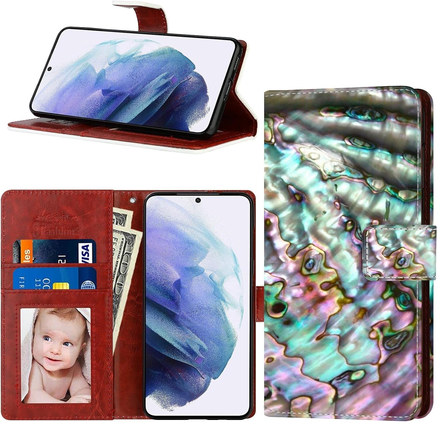 For LG G8 Thinq, Wallet Case Dragonfly Butterfly Phone Case Fit LG G8 Thinq 6.1 Inch Soft PU Leather Shockproof Flip Cover Card Slot with Wristbands for Women  Daobubu Abalone Lg G8 Thinq 