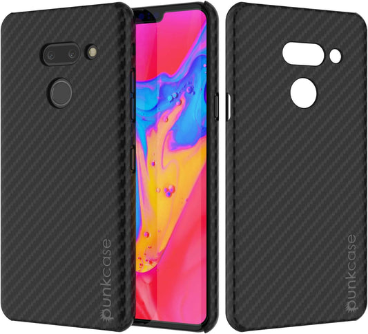 LG G8 Case [Carbonshield Series] Ultra Thin 2 Piece Dual Layer PU Leather Cover [Shockproof][Non Slip] with PUNKSHIELD Screen Protector Compatible W/LG G8 Thinq (Jet Black)  PunkCase   