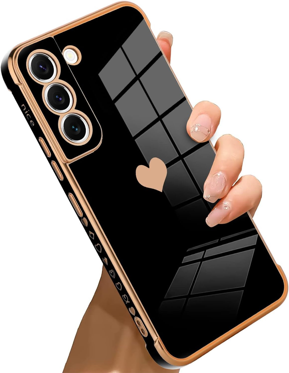 Bonoma Compatible with Samsung Galaxy S21 Case Love Heart Plating Electroplate Luxury Elegant Case Camera Protector Soft TPU Shockproof Protective Corner Back Cover Galaxy S21 Case -Black  Bonoma   