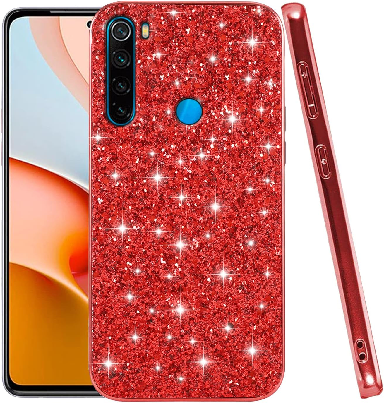 Compatible with Xiaomi Redmi Note 8 Case Glitter Shockproof,Redmi Note 8 Phone Case Bling Sparkly Soft TPU and PC Silicone Shiny Girl Women Thin Protective Cover (Blue)  Wousunly Red  