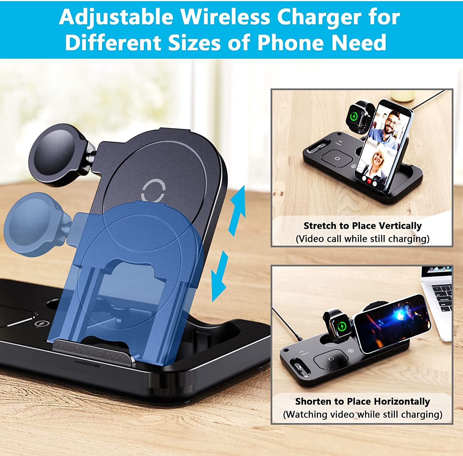 5 in 1 Wireless Charger for Apple Multiple Devices 72W Fast Wireless Charging Station with USB Ports Foldable Charging Dock Stand for Different Iphone Samsung Galaxy Android Phones Apple Watch Airpods  Shenzhen Jiuzhou Power Technology Co LtdAMZSMT   