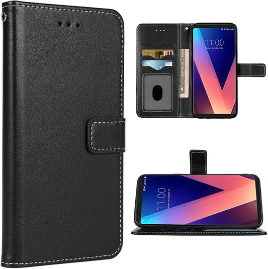 FDCWTSH Compatible with LG V35 Thinq V30 plus Wallet Case Wrist Strap Lanyard Leather Flip Cover Card Holder Stand Cell Accessories Phone Cases for LGV30 LGV35 LG30 LG35 V 30 35 V30+ V30S H931 Black  FDCWTSH   
