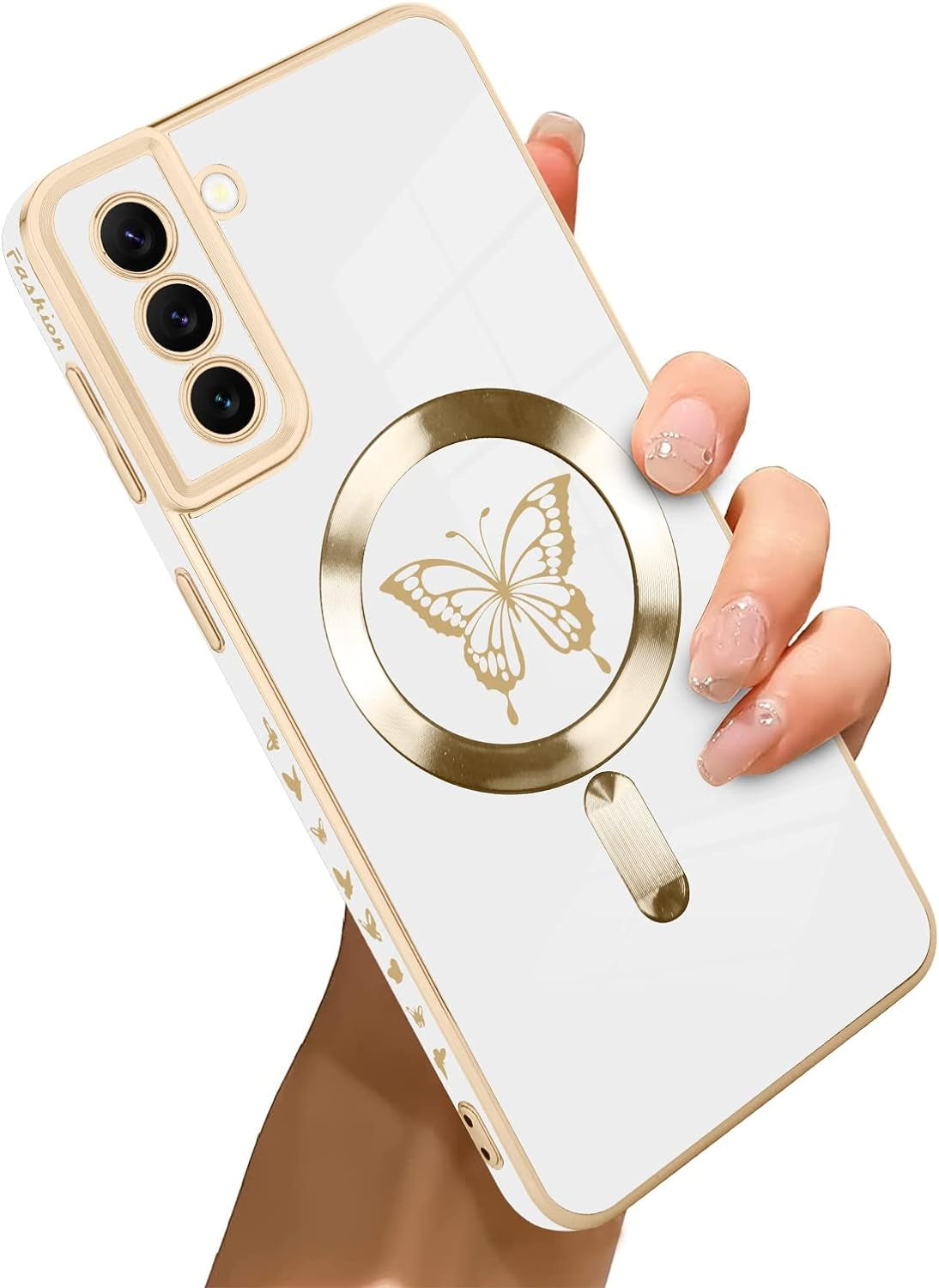 Bonoma for Samsung Galaxy S21 plus Case [Support for Magsafe] Butterfly Pattern Magnetic Plating Screen Protector Luxury Elegant Case Camera Protector Shockproof Protective Corner Back Cover -Blue  Bonoma White  