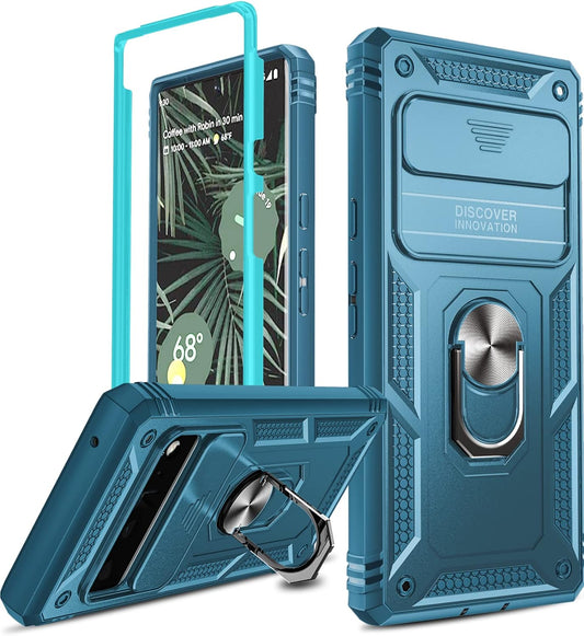 Leyi for Pixel 6 Pro Case: Google Pixel 6 Pro Case with Slide Camera Cover, 360 Full Body Military-Grade Phone Case with Kickstand for Pixel 6 Pro, Sea Blue  LeYi   