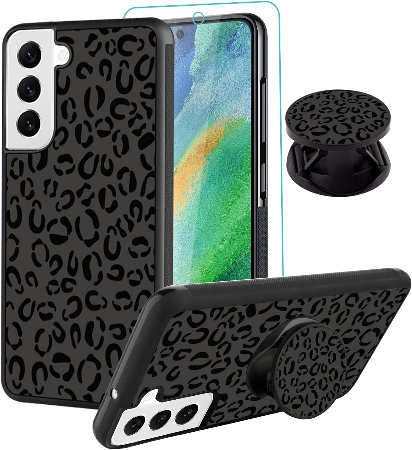 SAKUULO Samsung Galaxy Note 20 Case, [Screen Protector + Kickstand] Black Leopard Cheetah Design, Anti-Slip Shockproof Lightweight Flexible TPU Bumper Protective Case for Galaxy Note 20 6.7 Inch  SAKUULO Samsung Galaxy S21 Fe 6.4  