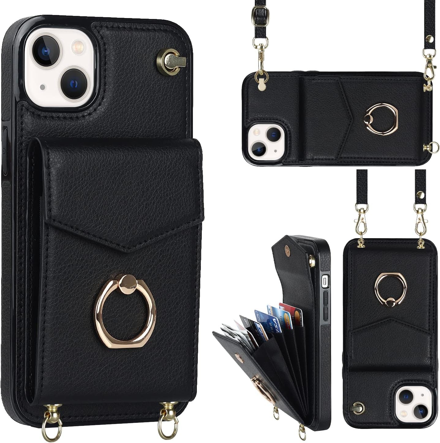 YYTVN for Iphone 12/Iphone 12 Pro Case 6.1 Inch, Minimalist Wallet Case with Ring Kickstand and Shoulder Strap, Shockproof Stylish Protective Cover for Iphone 12/Iphone 12 Pro -Red  YYKeji Black Iphone 12/Iphone 12 Pro 