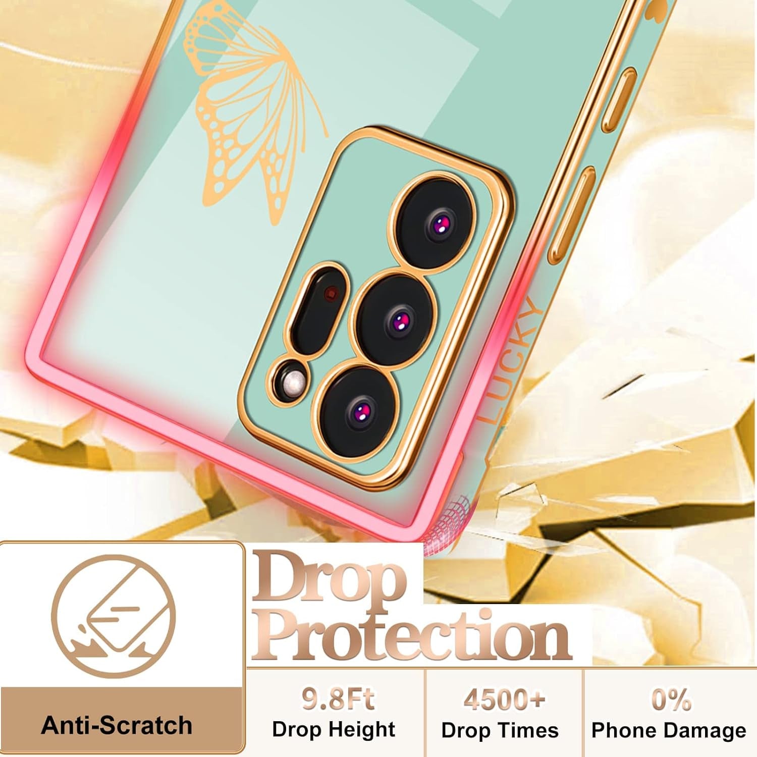 Coralogo for Samsung Galaxy Note 20 Ultra Case Butterfly for Women Girls Girly Pretty Phone Cases Cute Mint Green Gold Plating Butterflies Design with Screen Aesthetic Cover for Note 20 Ultra 5G 6.9"  Coralogo   