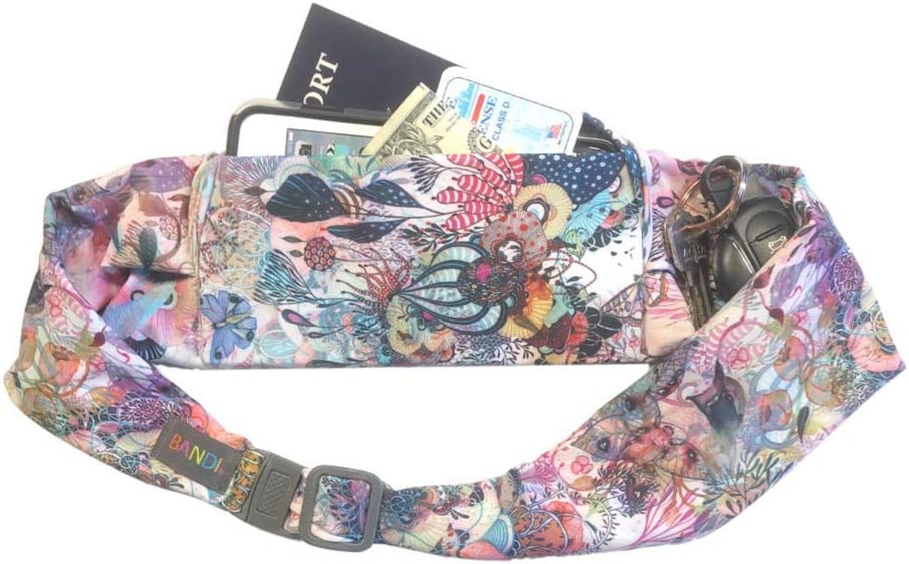 BANDI Large Travel and Running Belt, Securely Carry Keys, Phone, Medicine, Money or Food While You Exercise or Travel within Its Sleek 3 Pocket Design, Size 7.5 Inch by 3.5 Inch Black Solid One Size  BANDI WEAR LLC Coral Reef  