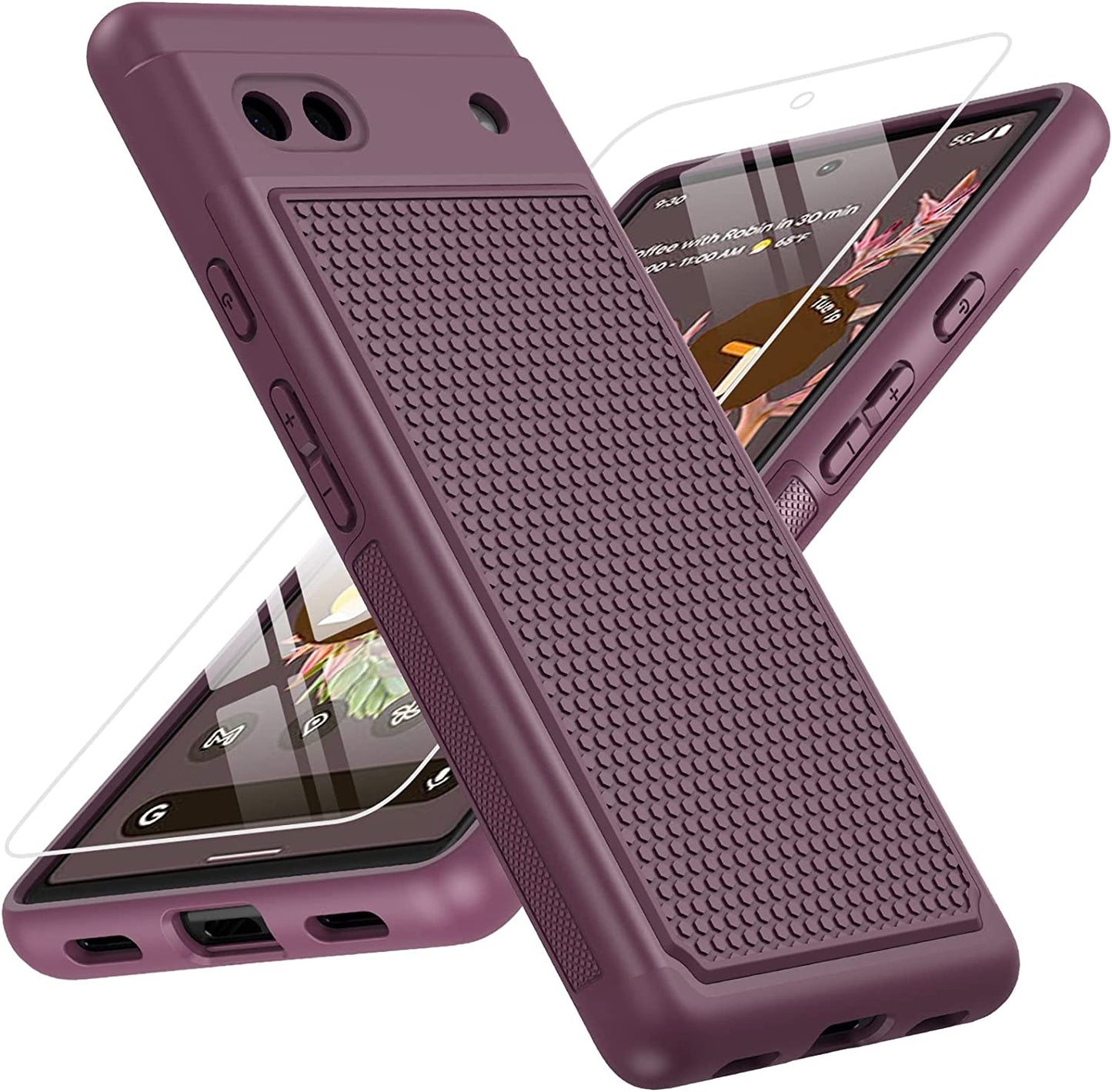 JXVM for Google Pixel 6A Phone Case: Dual Layer Protective Heavy Duty Cell Phone Cover Shockproof Rugged with Non Slip Textured Back | Military Drop Protection Bumper Tough - 6.1Inch (Burgundy Purple)  JXVM   
