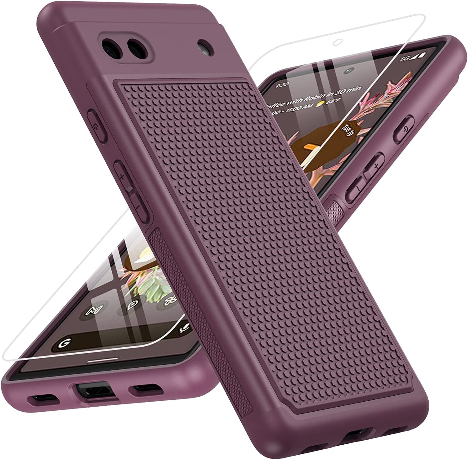 JXVM for Google Pixel 6A Phone Case: Dual Layer Protective Heavy Duty Cell Phone Cover Shockproof Rugged with Non Slip Textured Back | Military Drop Protection Bumper Tough - 6.1Inch (Burgundy Purple)  JXVM   