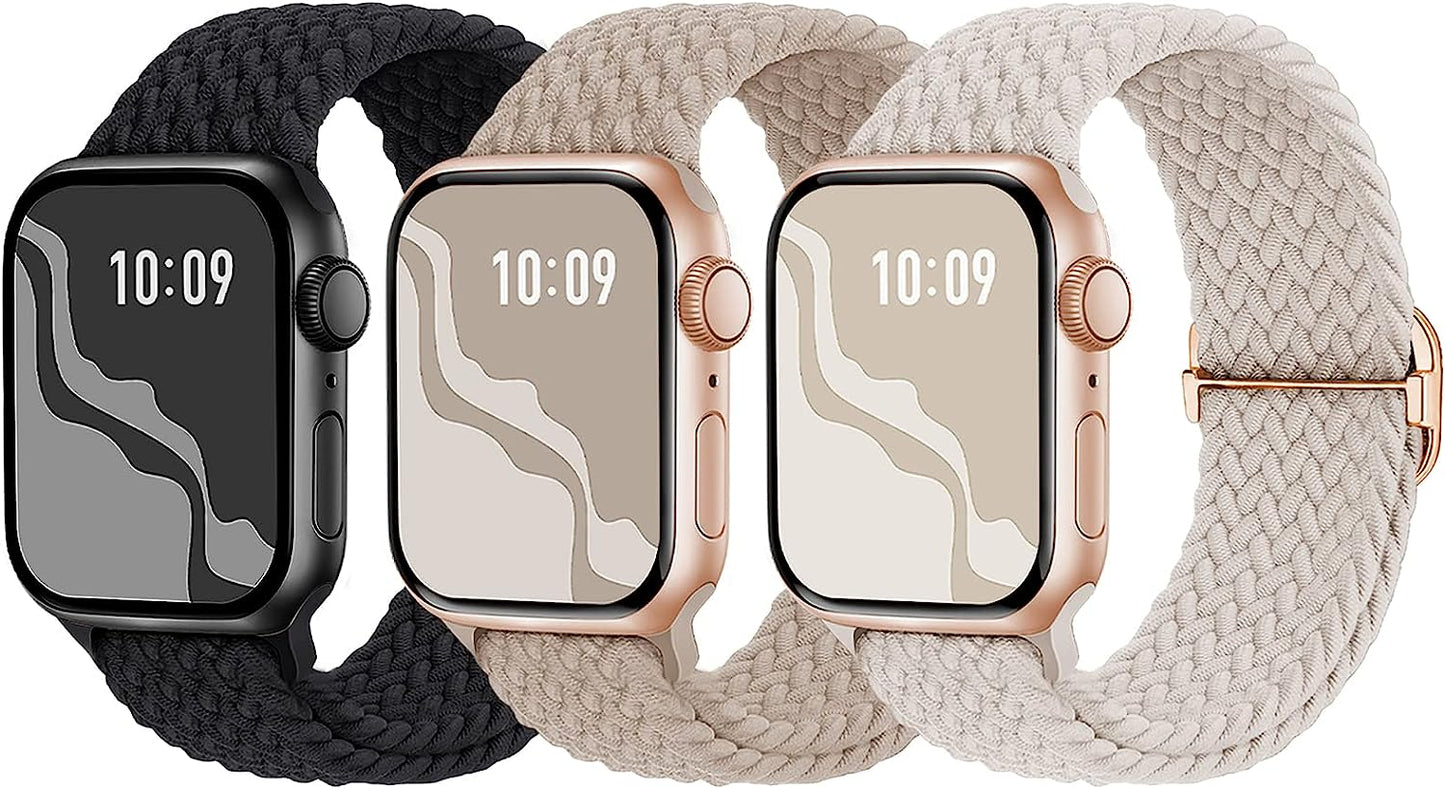 Braided Solo Loop Compatible with Apple Watch Band 38Mm 40Mm 41Mm 42Mm 44Mm 45Mm 49Mm for Women Men, Nylon Elastic Straps Wristbands for Iwatch Series Ultra SE 8 7 6 5 4 3 2 1  Suitisbest Black/Starlight/Milktea 42/44/45mm 