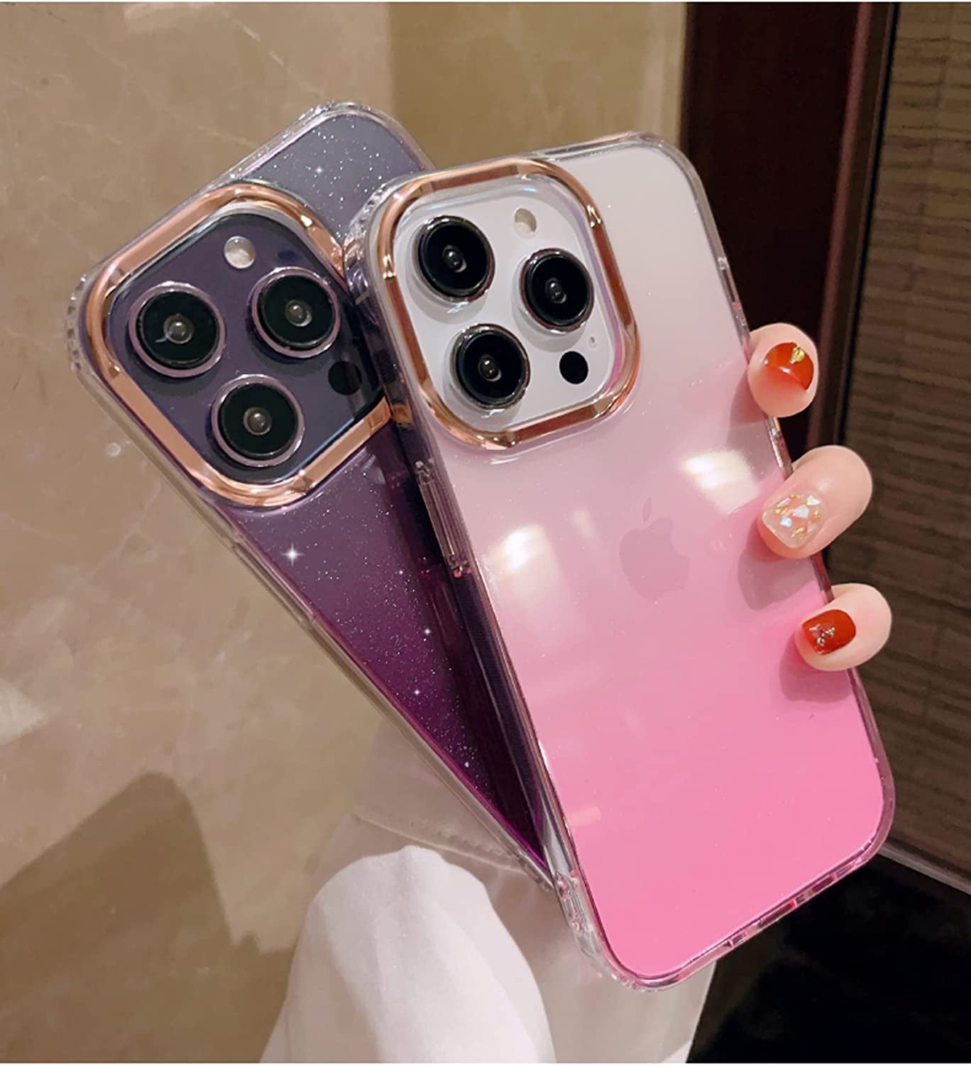 Uioeua Compatible with Iphone 14 Pro Max Case for Women Girls,Luxury Shiny Fashion Gradient Glitter Bling Cute Clear Acrylic Plate Shockproof Case for Iphone 14 Pro Max(Gradient Purple)  Uioeua   