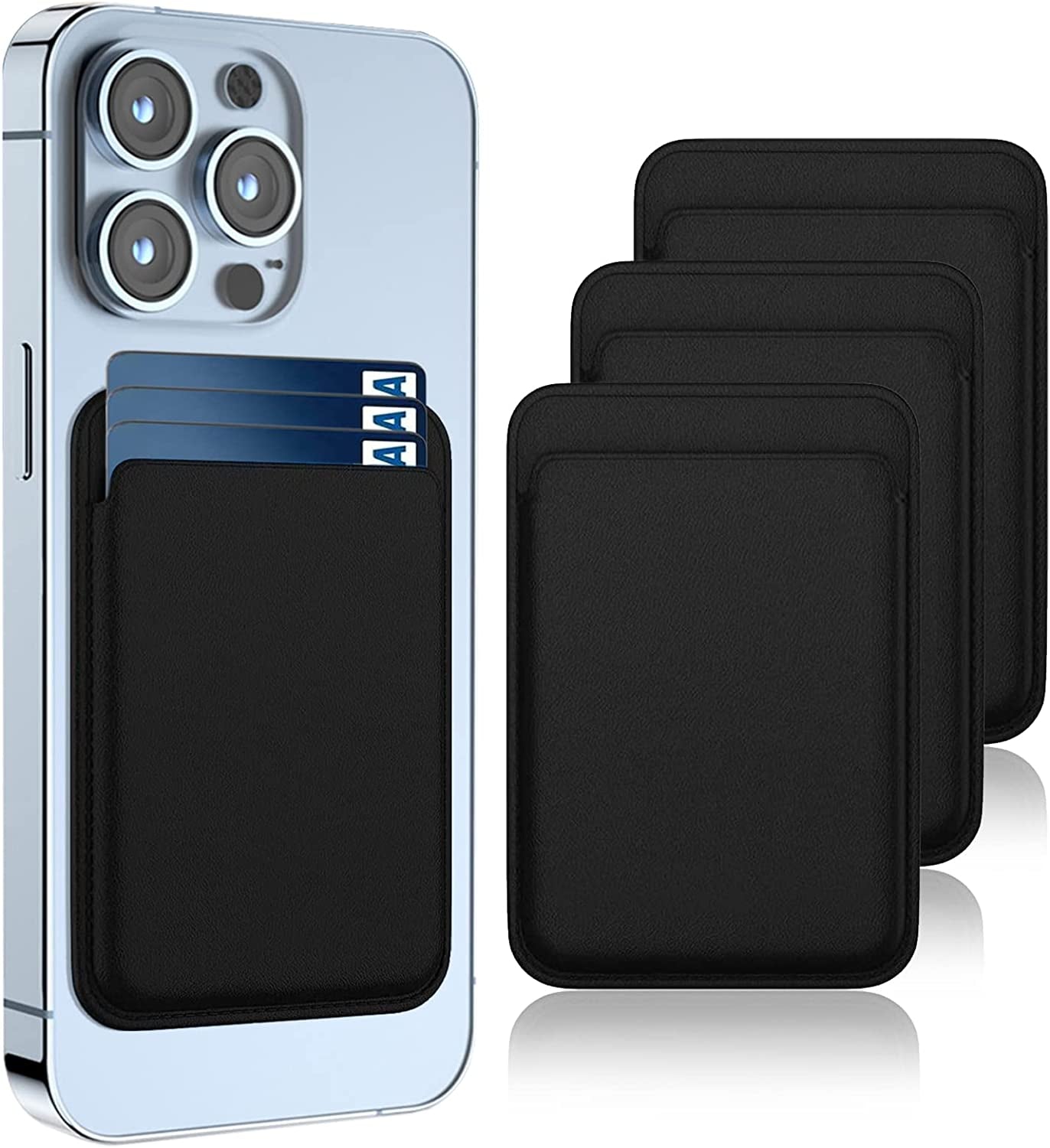 [2 Pack] Magnetic Card Holder Wallet for Iphone 14/13/12 Series with Magsafe, Leather Wallet for Iphone 14 Pro/Pro Max/Plus/14, Mag-Safe Wallet for Iphone 13 Pro/Pro Max/Mini/13/12 Series, Black Blue  iLodn BlackBlackBlack  