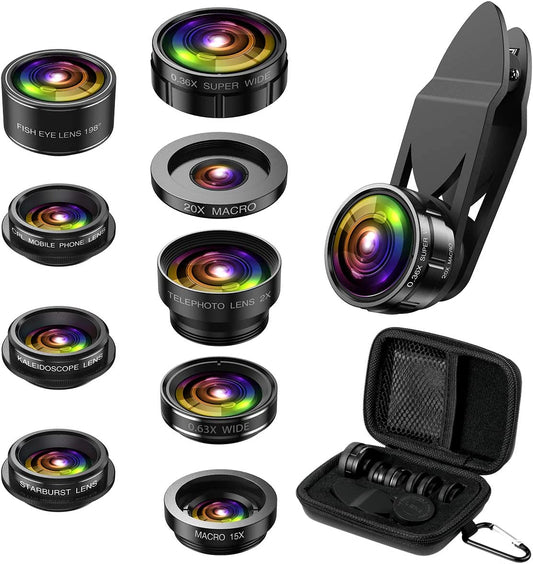 (Newest) Phone Camera Lens, 9 in 1 Lens Kit, Zoom Lens, 0.36X Wide Angle Lens + 0.63X Wide Lens + 15X Macro Lens + 20X Macro Lens + Fisheye Lens + CPL + Starburst Lens Telephoto Lens for Smartphone  Criacr   