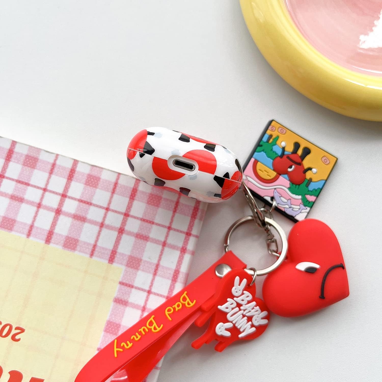 Cute Airpod 1/2 IMD Case,3D Fashion Popular Cool Bad Bunny TPU Headphone Case,Airpods 1/2 Generation with 3D Cartoon Key Chain Soft Skin Case (For Airpods 1/2)  TXSPYYHQFZC   