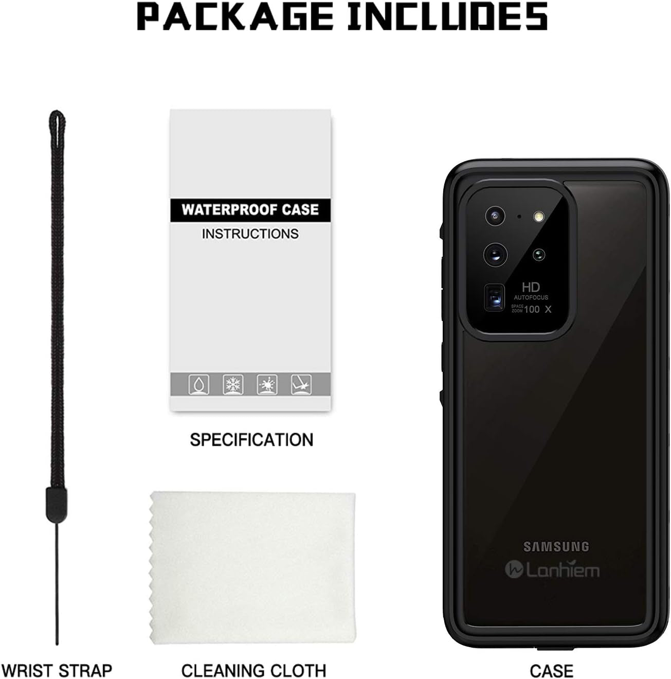 Lanhiem Galaxy S20 Ultra Case, Built-In Screen Protector IP68 Waterproof Dustproof Case, Full Body Heavy Duty Shockproof Protective Cover for Samsung Galaxy S20 Ultra 5G (Black/Gray)  Lanhiem   