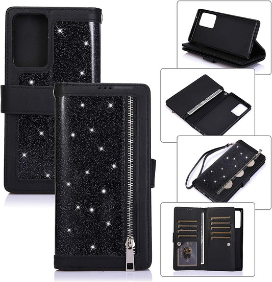 EYZUTAK Wallet Case for Samsung Galaxy Note 20 5G,Magnetic Handbag Zipper Pocket PU Leather Flip with 9 Card Slots and Wrist Strap Folio TPU Inner Stand Case for Note 20 5G - Black  EYZUTAK   