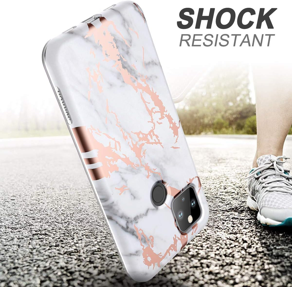 SURITCH Phone Case for Google Pixel 4A 5G 【NOT for 4G】, Front Cover with Built-In Screen Protector Full-Body Protection Shockproof TPU Bumper Protective Case for Girl Women Cute, Gold Marble  SURITCH   