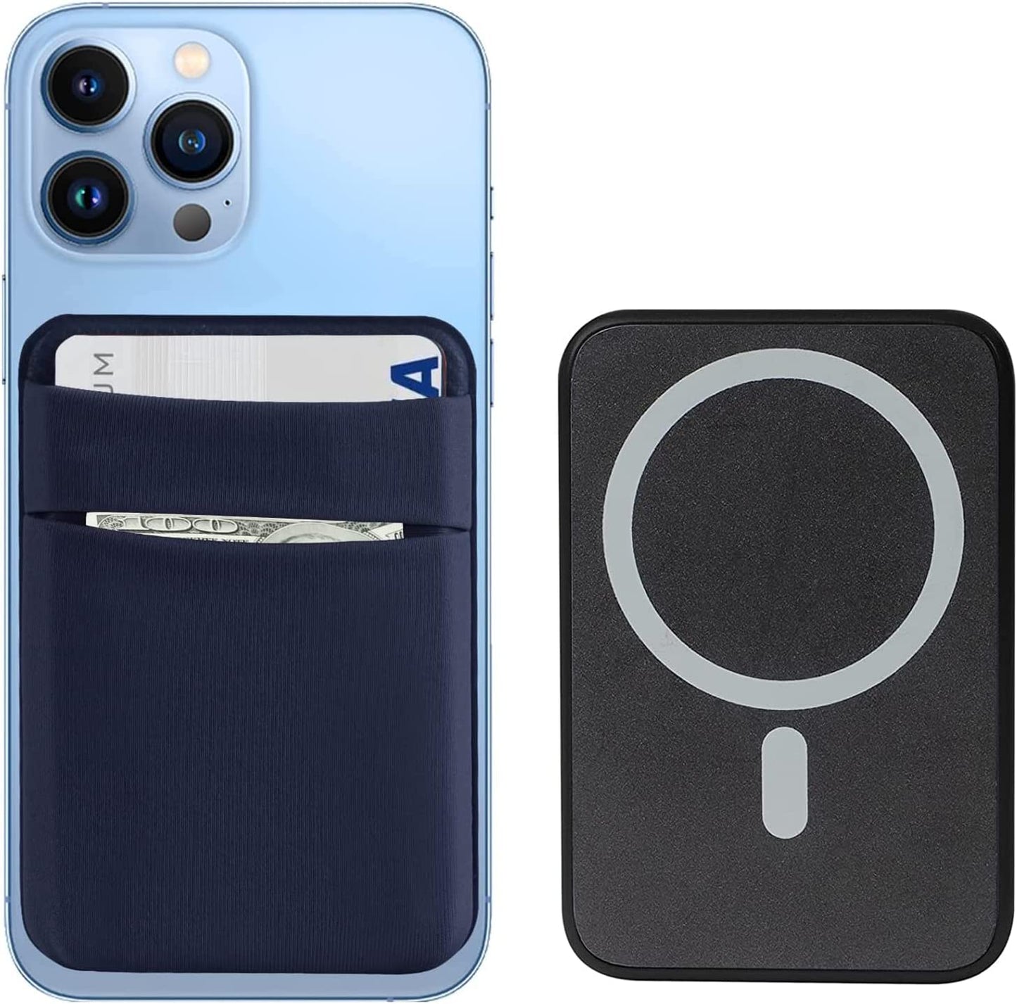 Magnetic Wallet Compatible with Magsafe, Lycra Phone Card Holder Double Layer Card Wallet Compatible with Iphone 14 Pro Max/14 Pro/14/13 Pro Max/13 Pro/13/12 Pro Max/12 Pro/12 (Dark Black)  WUOJI Blue  