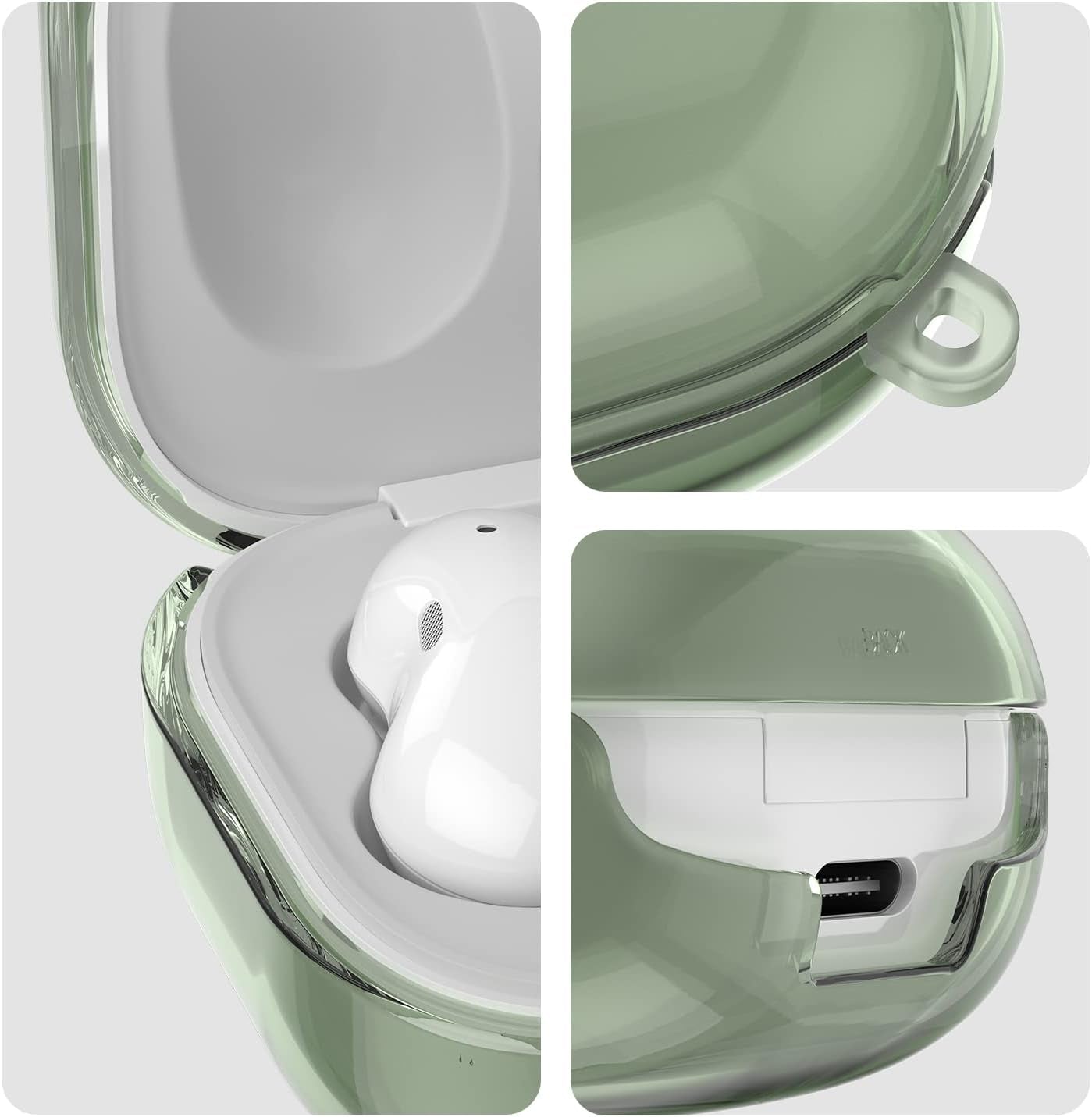 AIIKO Compatible Galaxy Buds 2 Pro Case 2022/Galaxy Buds 2/Pro Case 2021 /Galaxy Buds Live Case 2020 Clear Soft TPU Shockproof Case Protective Cover for Samsung Earbuds with Keychain - Clear Green  AIIKO   