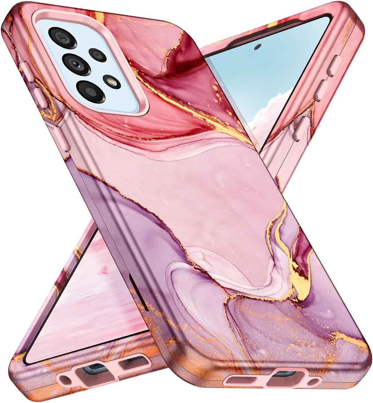 Hekodonk for Samsung Galaxy A53 5G Case,Heavy Duty Full Body Shockproof Drop Rugged Protection 3 in 1 TPU+PC Slim Marble Phone Case Dustproof Anti-Scratch Cover for Galaxy A53 5G Pink Blue Marble  Hekodonk Rose Gold  
