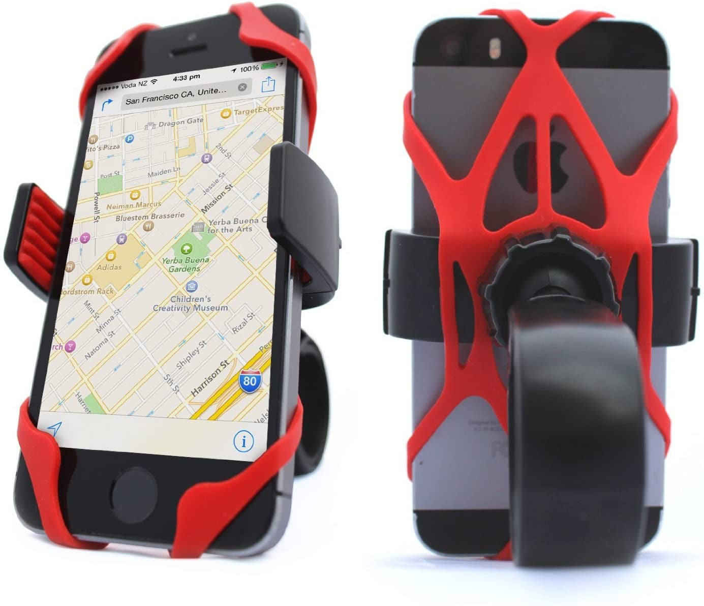 NALAKUVARA Phone Mount X Holder Grip Tether Rubber Strap Silicone Security Bands - Universal Motorcycle Bike Phone Mount Accessories Replacement Parts - Elastic X Web Grip (2 Black & 2 Red) 4 Pack  NALAKUVARA   