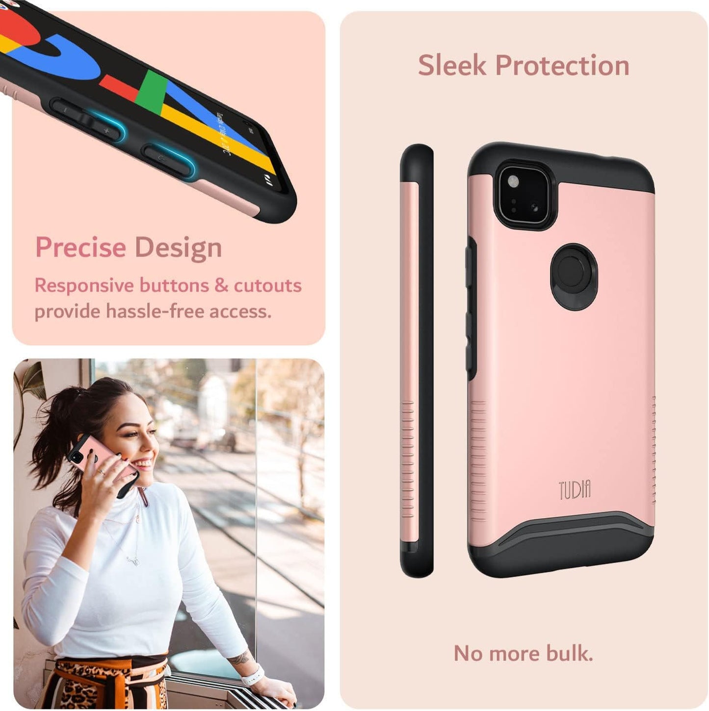 TUDIA Dualshield Designed for Google Pixel 4A Case, [Merge] Shockproof Dual Layer Military Grade Drop Protection Slim Protective Case Cover - Rose Gold  TUDIA   