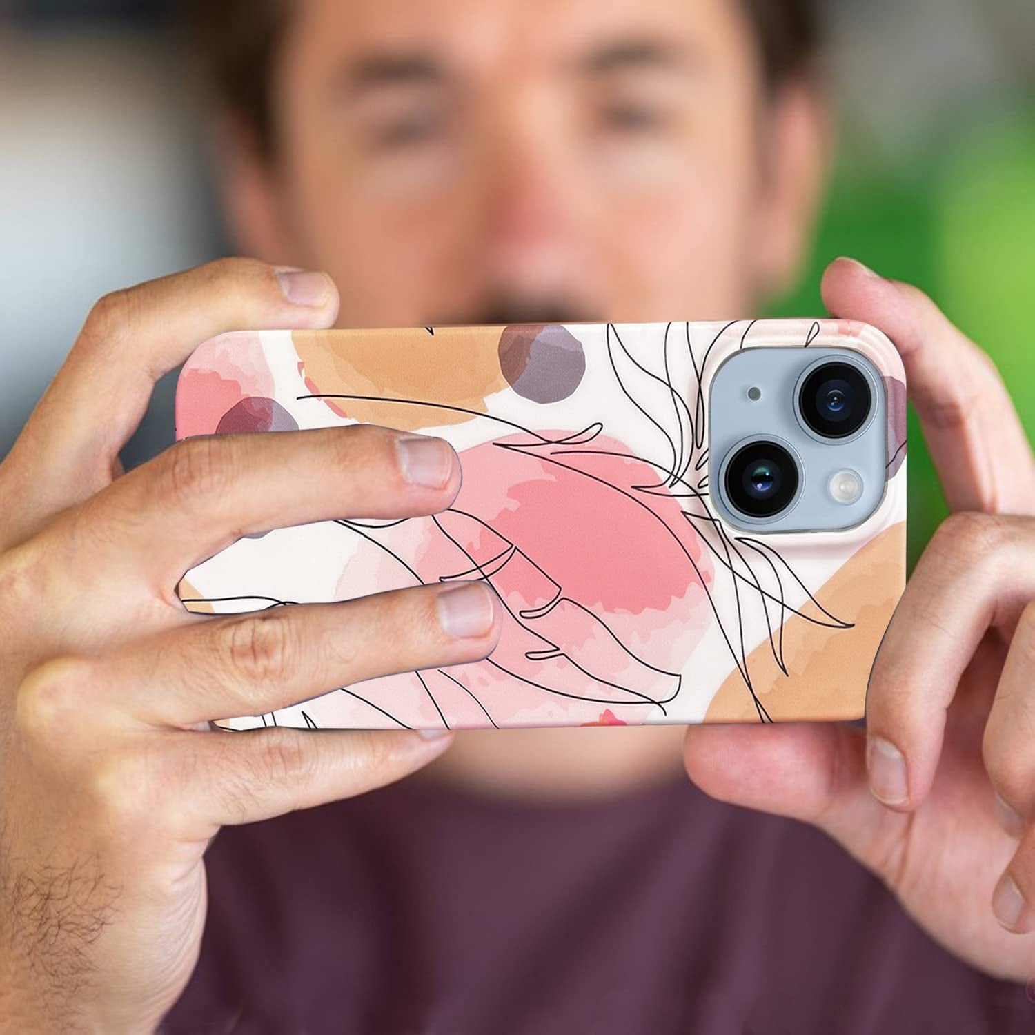 J.West Compatible with Iphone 14 Case 6.1" Cute Boho Style Leaf Soft Silicone Rubber Shockproof Cute Floral Pattern Design Slim Fit Anti-Scratch Phone Protective Case Cover for Women Girl Pink Orange  J.west   