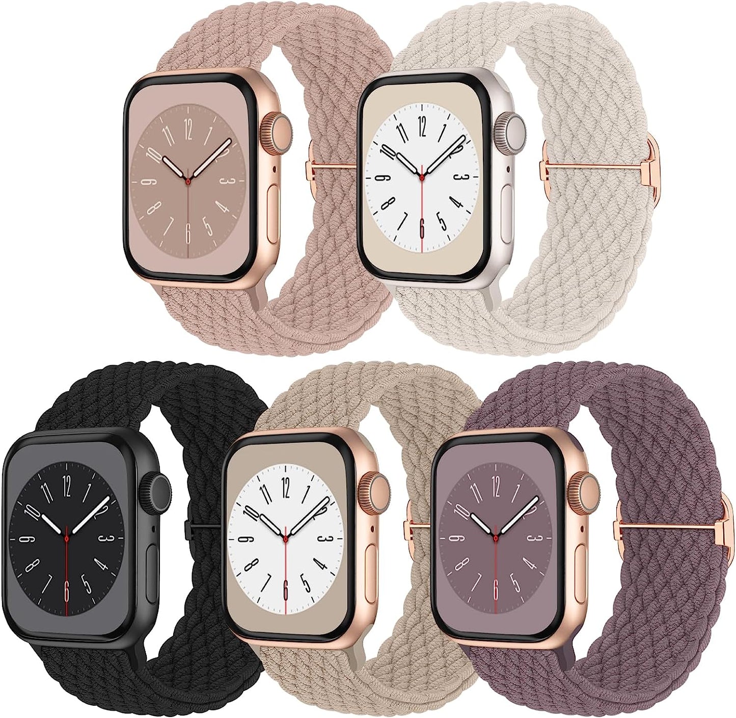 Braided Solo Loop Compatible with Apple Watch Band 38Mm 40Mm 41Mm 42Mm 44Mm 45Mm 49Mm, Women Men Nylon Stretchy Bands Adjustable Elastic Sport Straps for Iwatch Ultra Series 8 7 6 5 4 3 2 1 SE, 5 Pack  Butifacion   