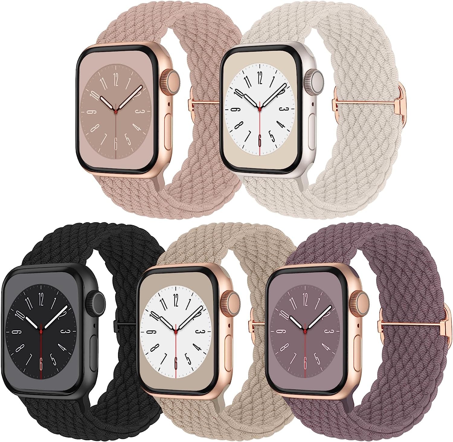Braided Solo Loop Compatible with Apple Watch Band 38Mm 40Mm 41Mm 42Mm 44Mm 45Mm 49Mm, Women Men Nylon Stretchy Bands Adjustable Elastic Sport Straps for Iwatch Ultra Series 8 7 6 5 4 3 2 1 SE, 5 Pack  Butifacion   