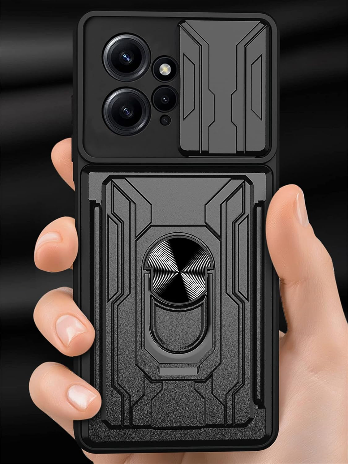 Ysnzaq Military Heavy Duty Shockproof Case for Xiaomi Redmi Note 12 4G (Not 5G), Sliding Window Lens Protective Phone Cover with Card Slot for Xiaomi Redmi Note 12 4G LJ Green  Ysnzaq   