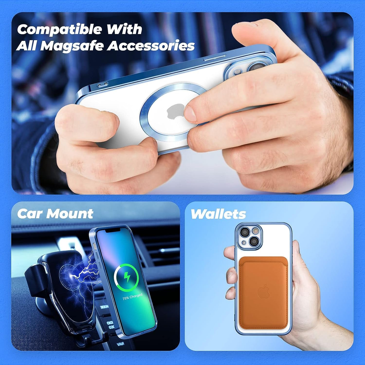 ZCDAYE Case for Iphone 13, Iphone 13 Phone Case Compatible with Wireless Charging,Blue Edge Electroplated Transparent Soft TPU Shockproof Case Cover for Iphone 13(6.1 Inches) - Blue  ZCDAYE   