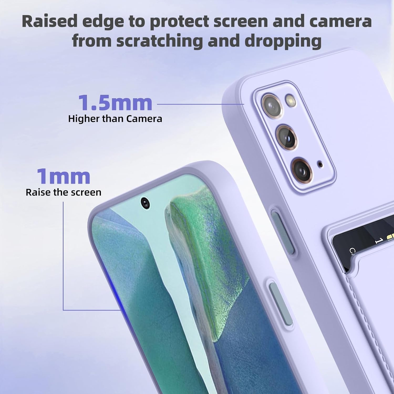 For Note 20 Case,Galaxy Note 20 Case with Minimalist Credit Card Holder Slot TPU Soft TPU Silicone Scratch-Resistant Slim Card Slot Wallet Case Protective Cover for Samsung Galaxy Note 20-Purple  TSAYGFK   